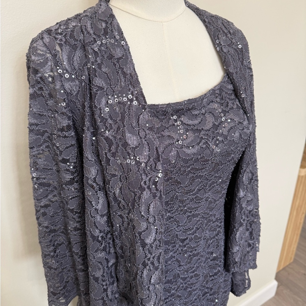 Alex Evenings Sparkly Formal Dress With Light Shaw Sweater - Picture 6 of 13